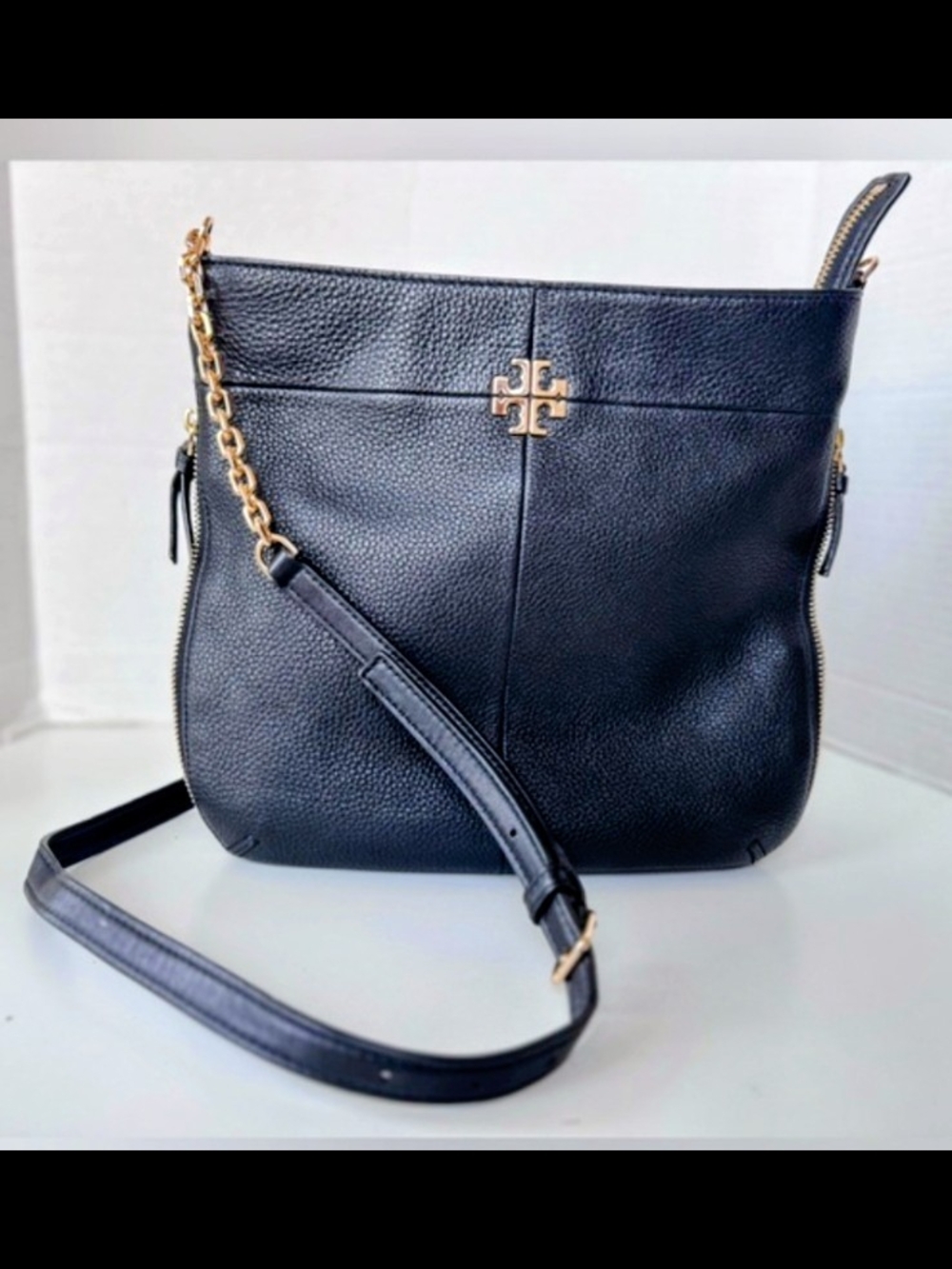 Tory Burch Black Pebbled Leather Crossbody Bag